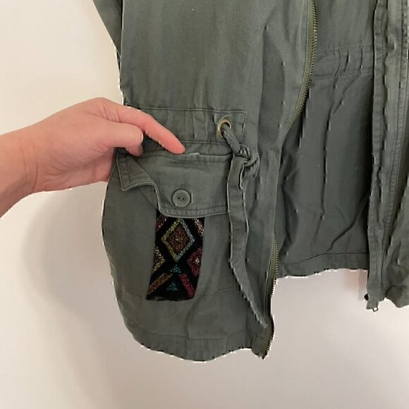 MODCLOTH Keep a Woven Mind Jacket Olive Army Green Multi Aztec Boho Embroidered - Picture 9 of 15